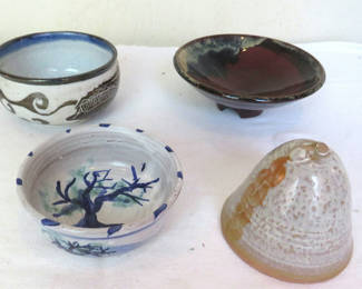 Lot 79: 4 piece studio Pottery bowls and bell