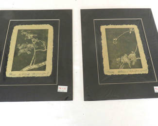 Lot 83: Pair of Asian Rice Paper Art Signed Yu Yuen Hong