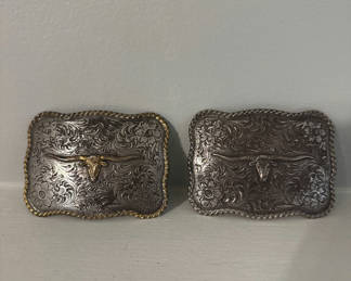 Lot 81: Pair of ornate longhorn steer belt buckles