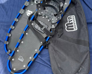 Lot 111: Blue-framed snowshoes with bindings and carrying bag