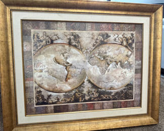 Lot 25: Framed Double-Globe World Map Artwork