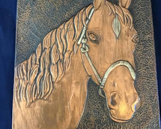 Lot 9: Vintage hammered copper Horse Head Relief Plaques