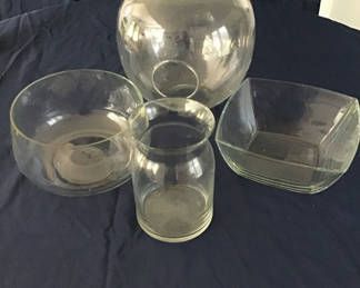 Lot 38: Clear glassware set: apple-shaped container, bowls, jar, and dish