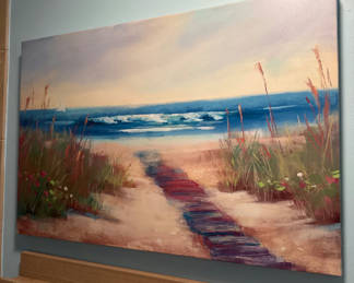 Lot 76: Beach dunes seascape painting