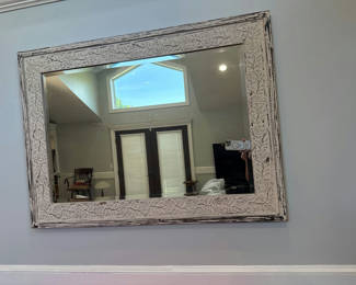 Lot 15: Distressed White Ornate Wall Mirror