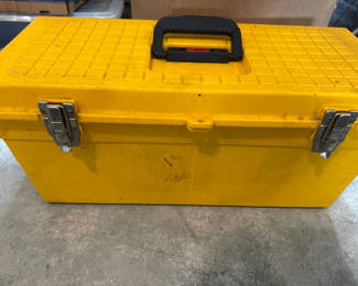 Lot 191: Yellow Plastic Toolbox with Hardware and Tools