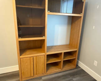Lot 152: Wooden modular storage cabinet with glass-front display