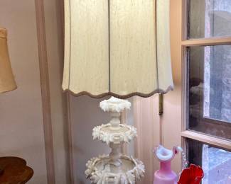 Pair of monumental white marble lamps