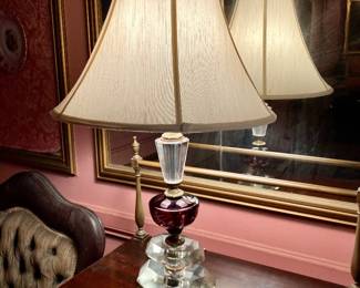 Pair of cranberry cut-to-clear lamps