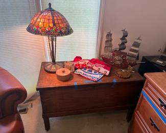 Wooden Table, Tiffany Style Lamp