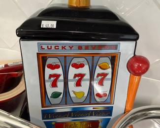 Casino Night Sevens Slot Machine Ceramic Cookie Jar
