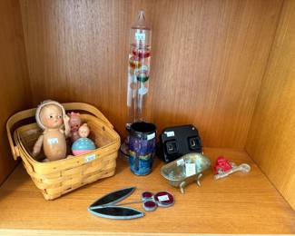 Stained Glass Hanging Piece, Basket Vtg Dolls, Glass Galileo Thermometer