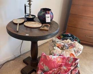 Baskets, Pedestal Table, Vtg Lamp, Handmade Raku Vase