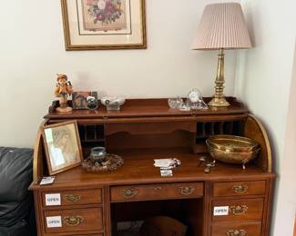 Jasper Cabinet Roll Top Desk, Table Lamp, Wall Art