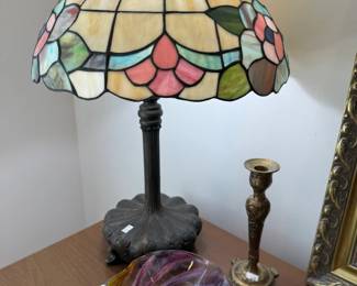 Tiffany Style Lamp, Candlestick Holder, Marilyn Kimble Holt Glass Bowl