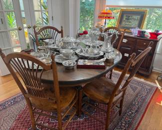 Wooden Table & Chairs, Silver Plate Kitchenware