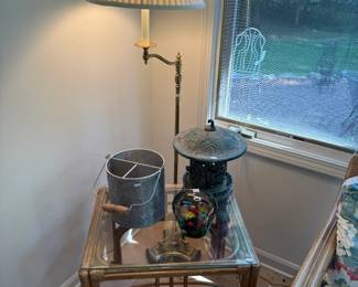 Glass Top Side Table, Table Lamp
