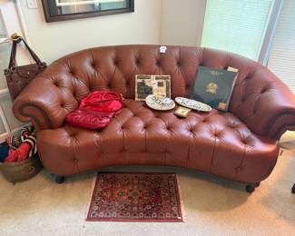 Curved Chesterfield Style Sofa, Rugs, Purses