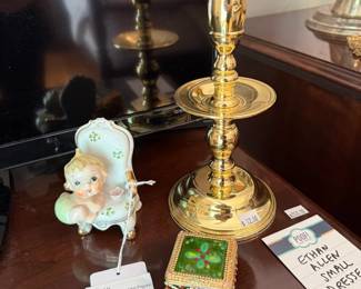 Ethan Allen Small Dresser, Candlestick Holder, VTG Baby Porcelain Figure