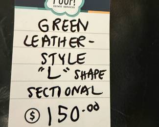 Green Leather Style "L" Shape Sectional