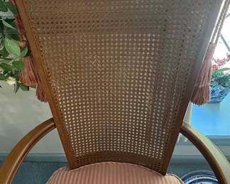 French Provincial Cane Back Armchair Set with Ottoman