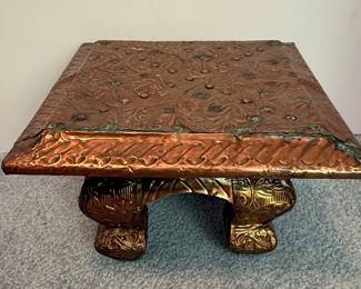 Embossed Copper Pooja Chowki Table