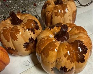 Set of Ceramic and Resin Decorative Pumpkins