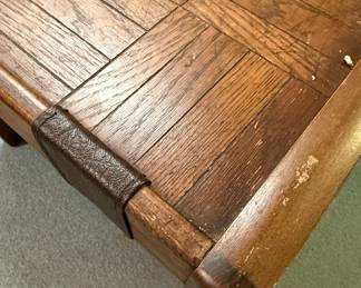 Parquet Top End Table with Leather Accents