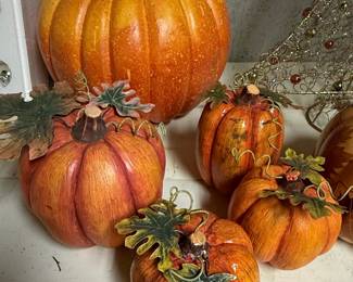 Set of Ceramic and Resin Decorative Pumpkins