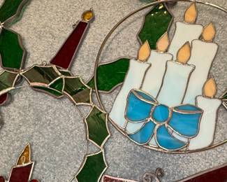 Stained Glass Christmas Wreath & Candle Ornaments