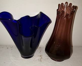 Cobalt Blue Handkerchief Vase & Plum Swung Vase Set