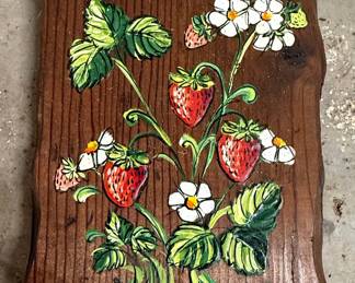J. Weir Hand-Painted Wood Plaques - Birds & Strawberries