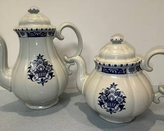 Blue and White Floral Teapot and Coffee Pot Set - Federalist Style