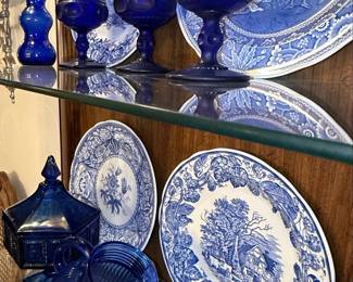 Blue and White Transferware and Cobalt Glass Collection