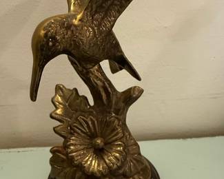 Vintage Brass Hummingbird on Floral Base Figurine