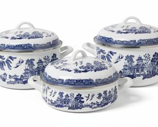 Blue Willow Enamelware Casserole Pots Set