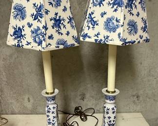 Blue and White Chinoiserie Porcelain Lamps
