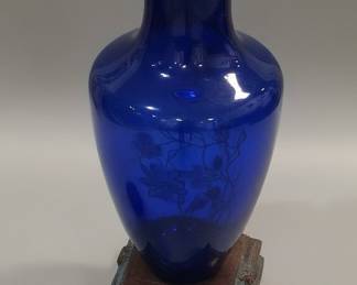 Cobalt Blue Urn Shaped Glass Floor Vase