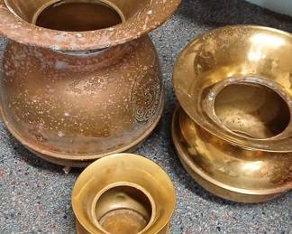 Vintage Brass Spittoons and Copper Basin