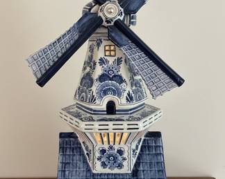 Delft Blue Style Ceramic Windmill Lamp