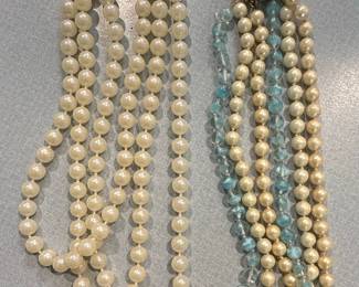 Vintage Multi-Strand Faux Pearl Necklace Set with Rhinestone Clasp