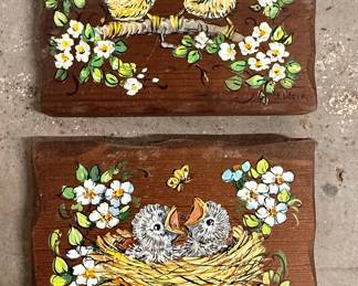 J. Weir Hand-Painted Wood Plaques - Birds & Strawberries