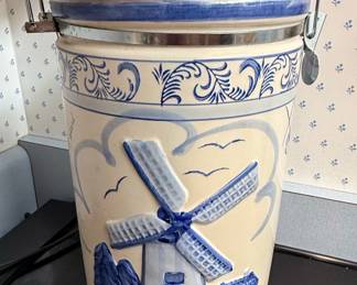 Delft Blue Hand Painted Windmill Relief Biscuit Jar