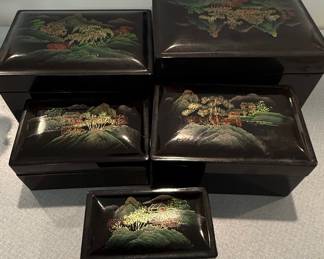 Japanese Black Lacquer Nesting Boxes