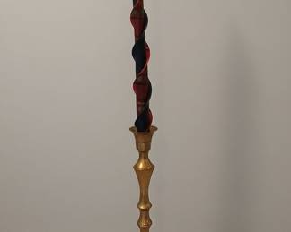 Ornate Turned Brass Floor Candlestick Holder Style