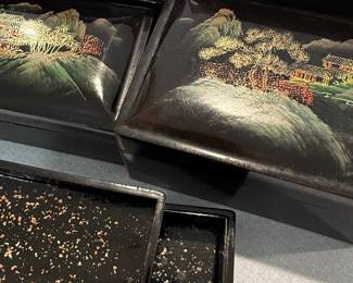 Japanese Black Lacquer Nesting Boxes