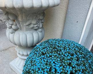 Cast Stone Urn Planter with Artificial Topiary Spheres