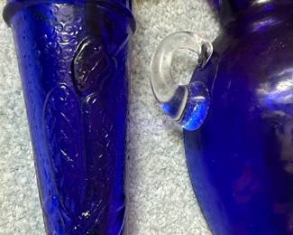 Cobalt Blue Glass Vase and Wall Pockets Set