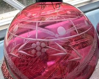 Pilgrim Glass Cranberry Vase Set with Ornament