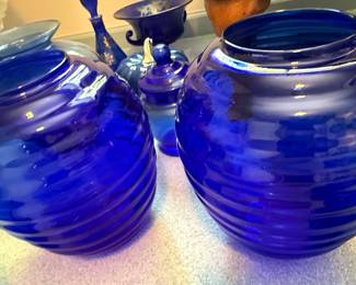 Cobalt Blue Glassware - Beehive Vases & Violin Bottles